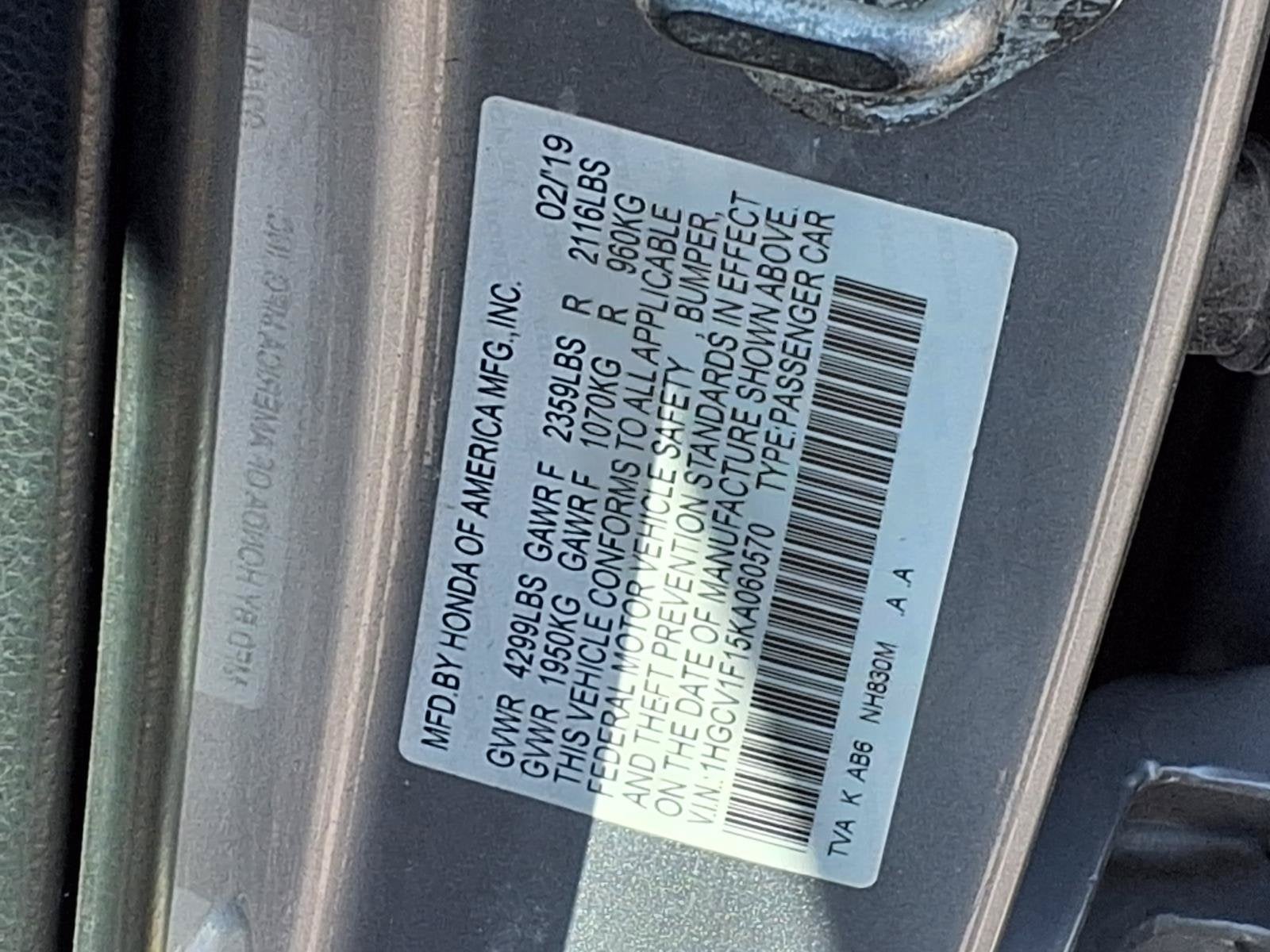 2019 Honda Accord LX 1.5T LKAS+CMBS+FCW